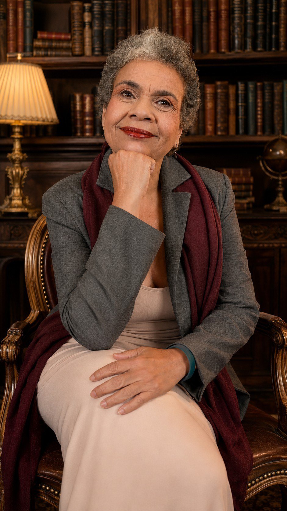 Carla Moura Lima em uma biblioteca